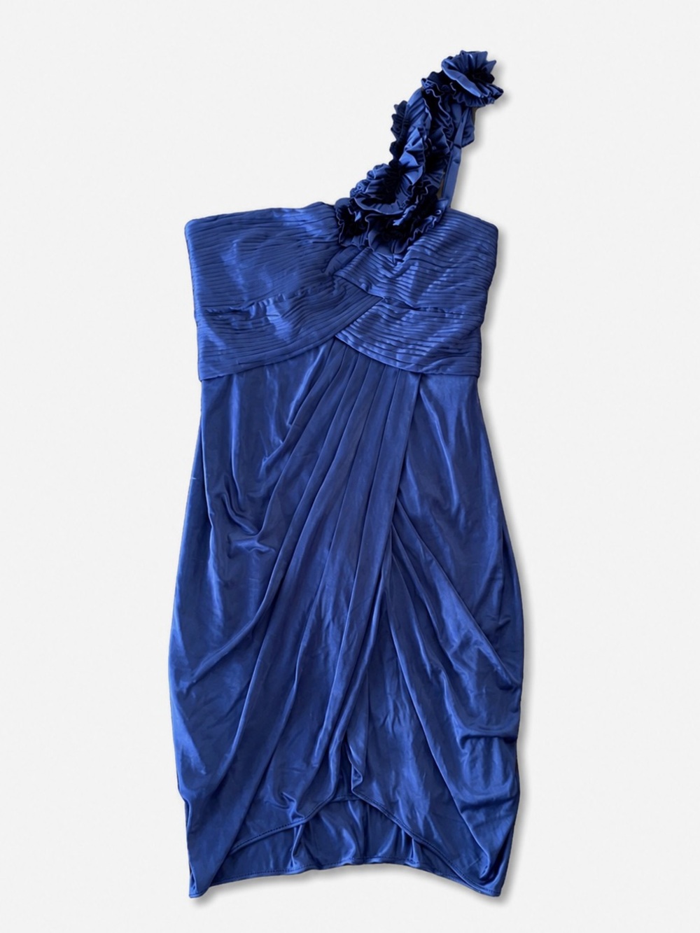 BCBGMaxAzria Navy One-Shoulder Cocktail Dress with Floral Shoulder Detail - Picture 8 of 9